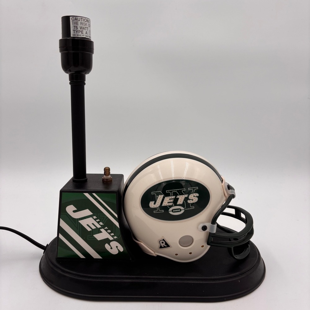 Riddell New York Jets Football Helmet Table Lamp NFL White Green Excellent